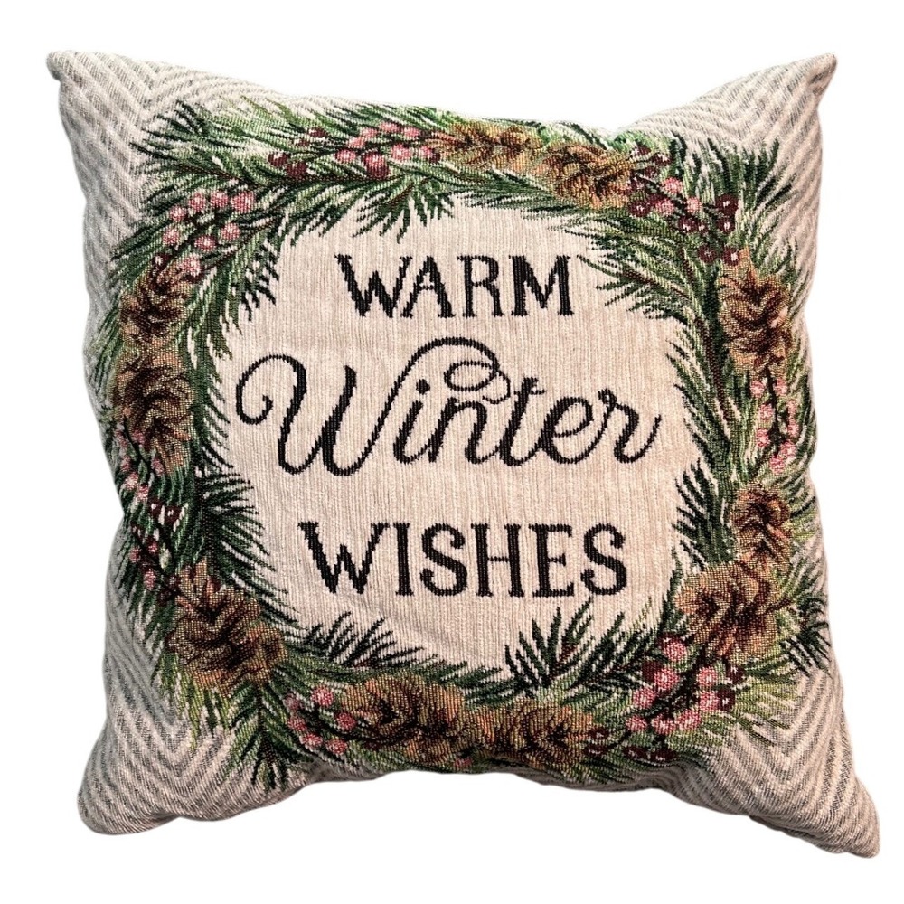 Warm Winter Wishes Tapestry Pillow Cabin Lodge Christmas Holiday Decor (#2)
